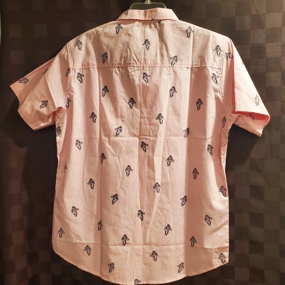 MENS Preppy Casual Printed Dress Shirt Travel Coastal Space Astronauts Pink Gift - Picture 4 of 4